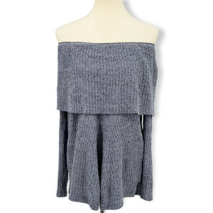 Anthropologie Moth Lucerne  Sweater Gray Off The Shoulder Cowl Chenille Size M